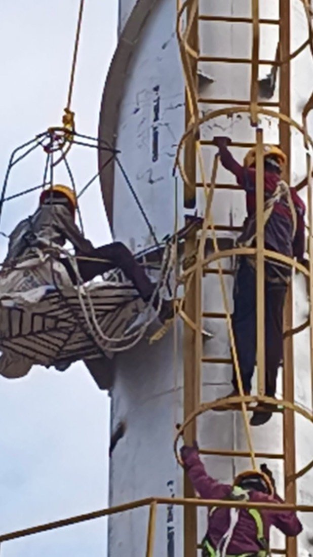 Chimney Stack Erection — Rigging Team at Height — FTP site work, Erode